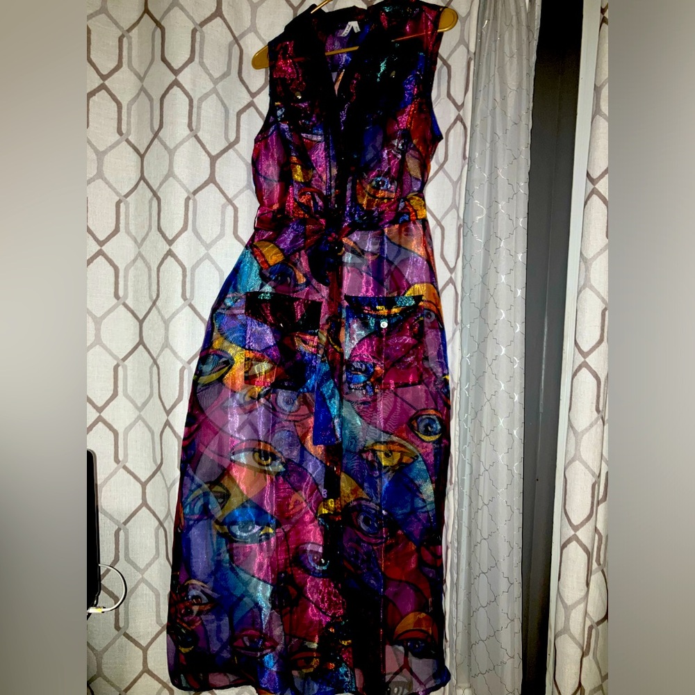 Long Metallic See through dress or Clothing Overlay with Silk Material
